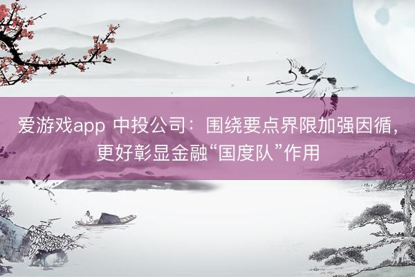 爱游戏app 中投公司：围绕要点界限加强因循，更好彰显金融“国度队”作用