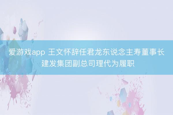 爱游戏app 王文怀辞任君龙东说念主寿董事长 建发集团副总司理代为履职
