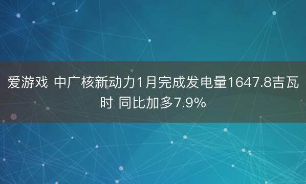 爱游戏 中广核新动力1月完成发电量1647.8吉瓦时 同比加多7.9%