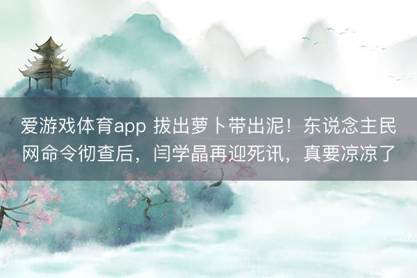 爱游戏体育app 拔出萝卜带出泥!东说念主民网命令彻查后,闫学晶再迎死讯,真要凉凉了