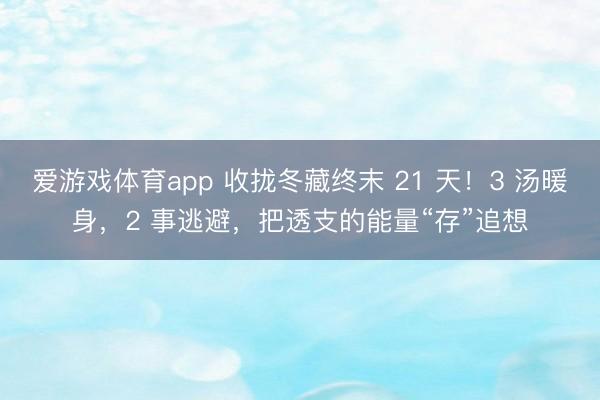 爱游戏体育app 收拢冬藏终末 21 天！3 汤暖身，2 事逃避，把透支的能量“存”追想