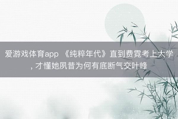 爱游戏体育app 《纯粹年代》直到费霓考上大学， 才懂她夙昔为何有底断气交叶峰