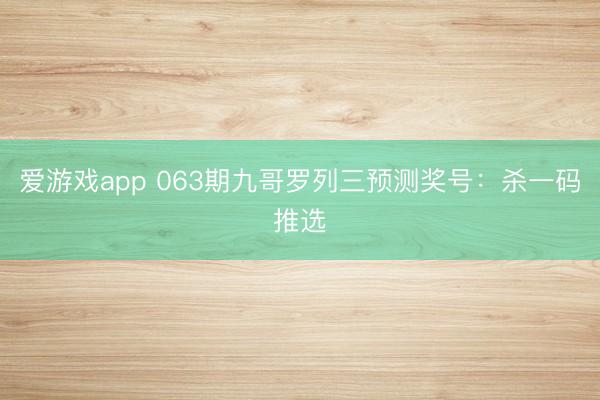 爱游戏app 063期九哥罗列三预测奖号：杀一码推选