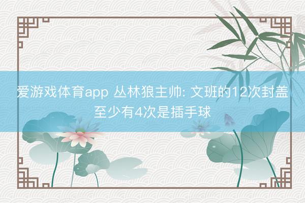 爱游戏体育app 丛林狼主帅: 文班的12次封盖至少有4次是插手球