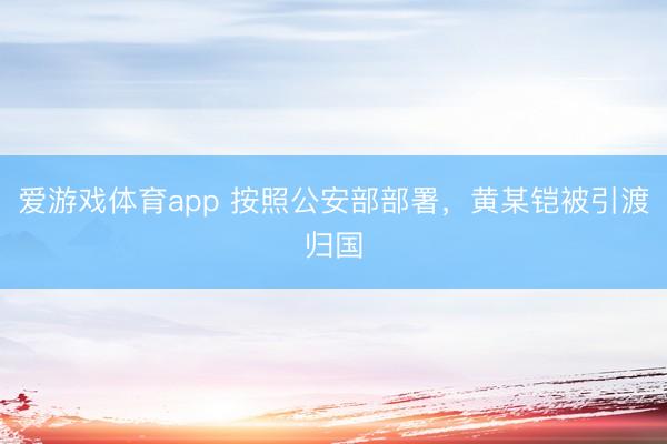 爱游戏体育app 按照公安部部署，黄某铠被引渡归国